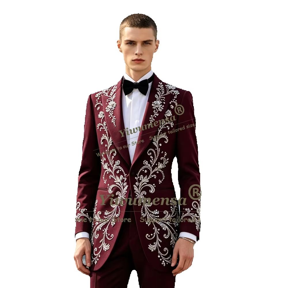 Men Formal Wear For Dinner - Luxury Crystals Beading Suits Men 2