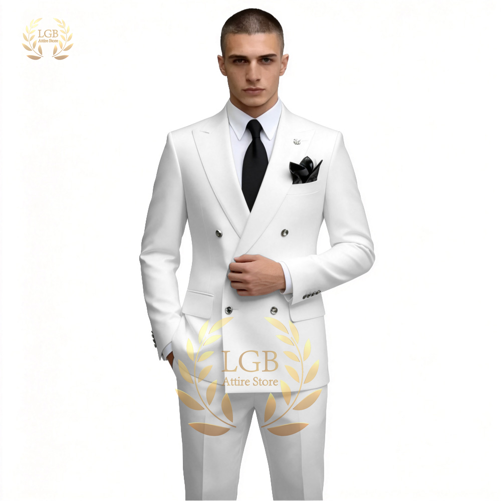 Men Formal Wear For Dinner - Men's White Double Breasted Suit 2-Piece
