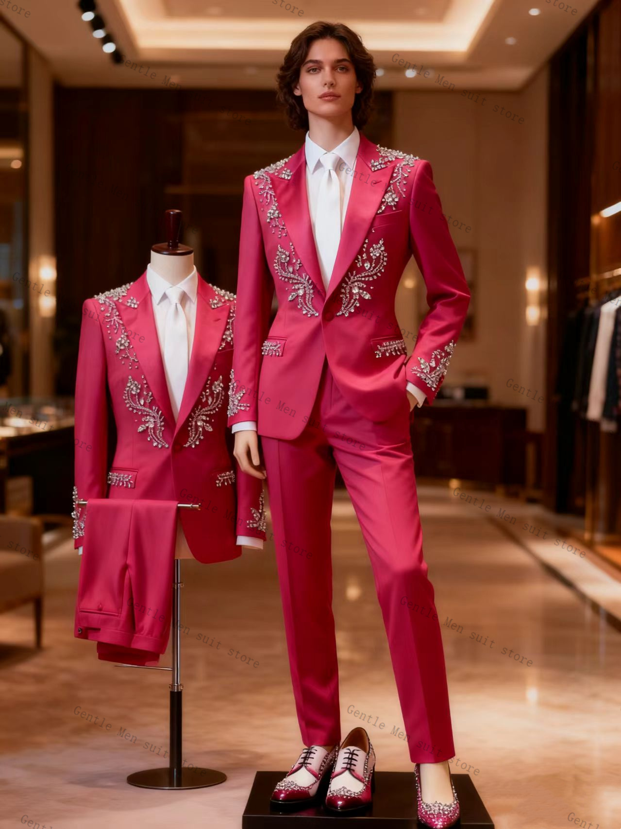 Men Formal Wear Pink - Pink Men Suit Set 2 Pcs