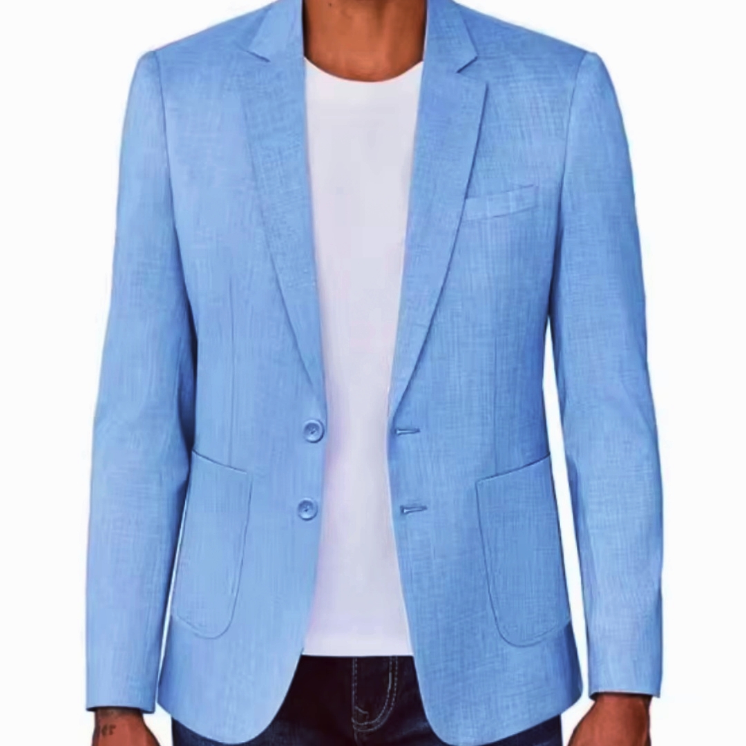 Men Formal Wear For Summer - Slim Fit Men's Beige/Blue Linen Blazer