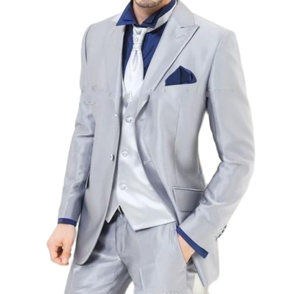 Custom Made Silver Shiny Satin - Men Formal Wear For Dinner review and price