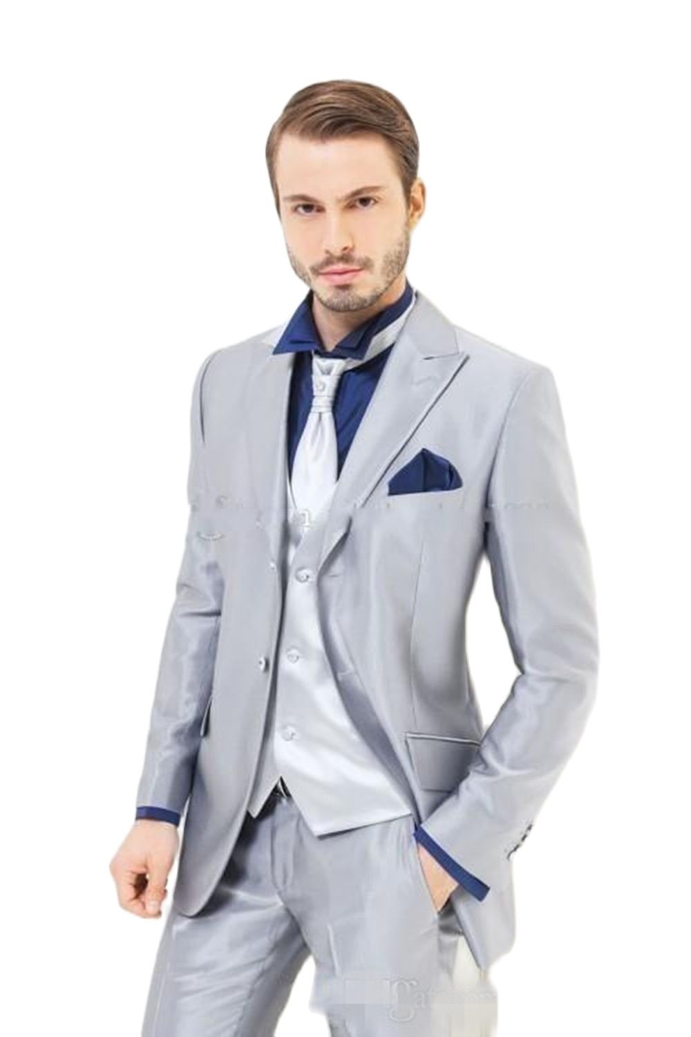 Custom Made Silver Shiny Satin - Men Formal Wear For Dinner review and price