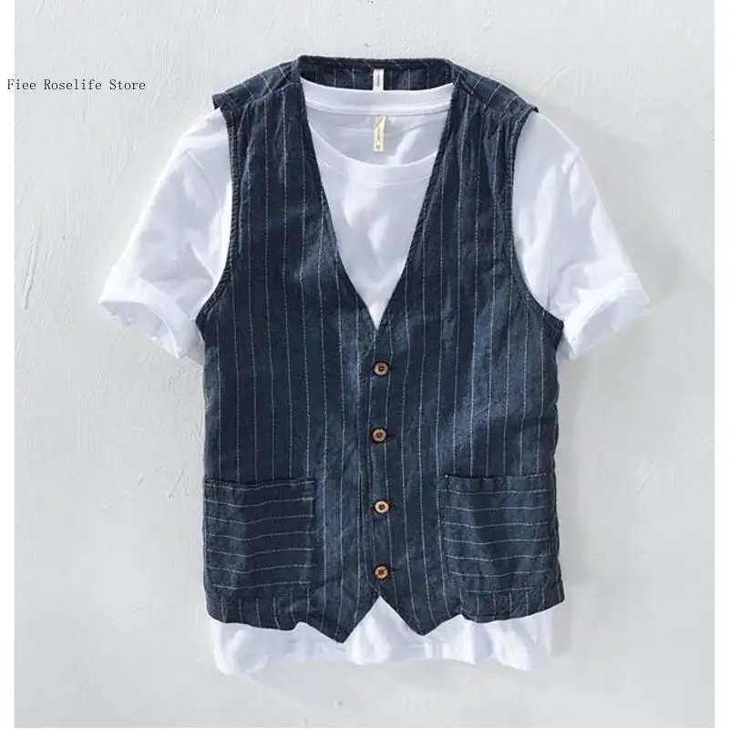 British Casual Linen Vest for  - Men Formal Wear For Summer review and price