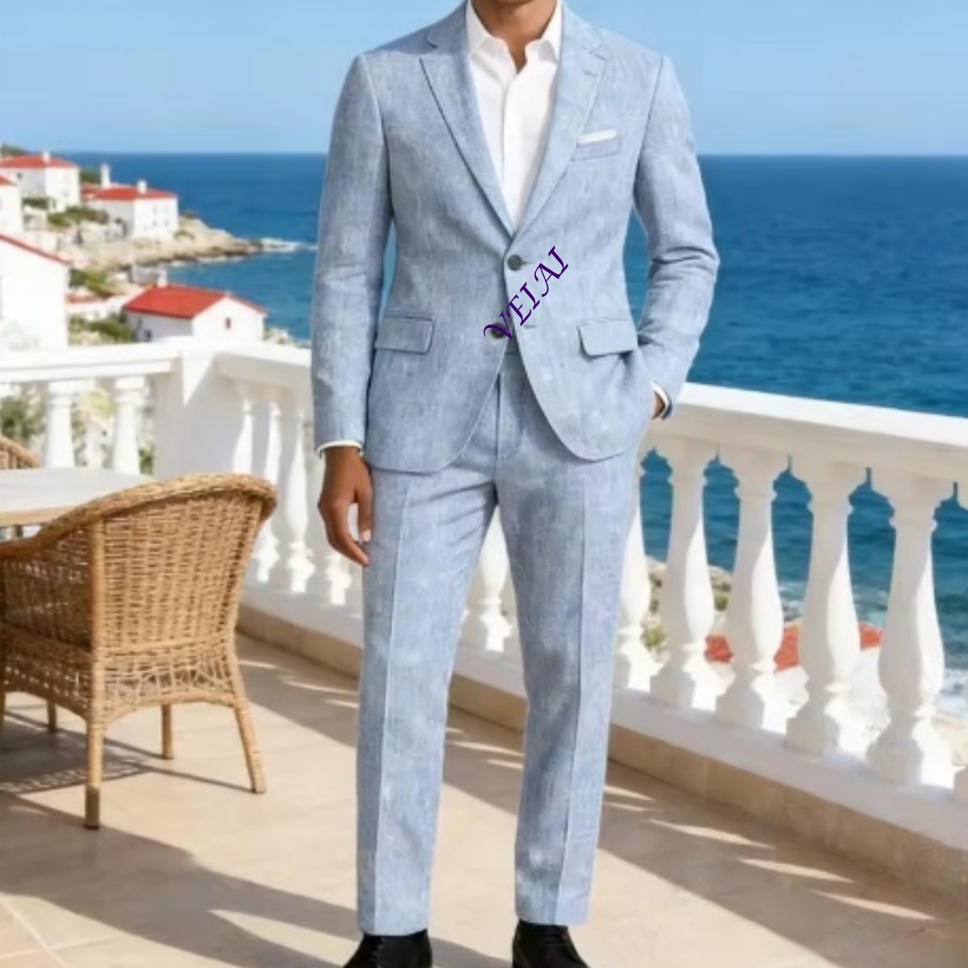 Customized Soft Sky Blue Linen - Men'S Formal Beach Wear review and price