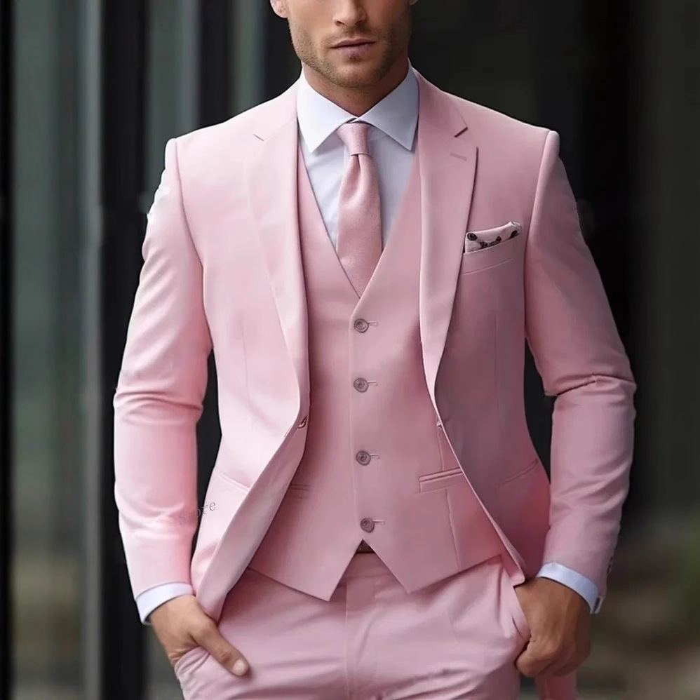 3 Pieces Pink Formal Men Suits - Men Formal Wear Pink review and price