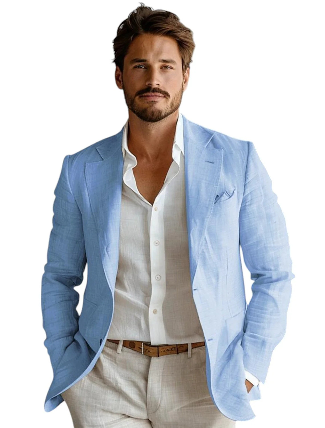 Blue Slim Fit Men's Linen Blaz - Men Formal Wear For Summer review and price