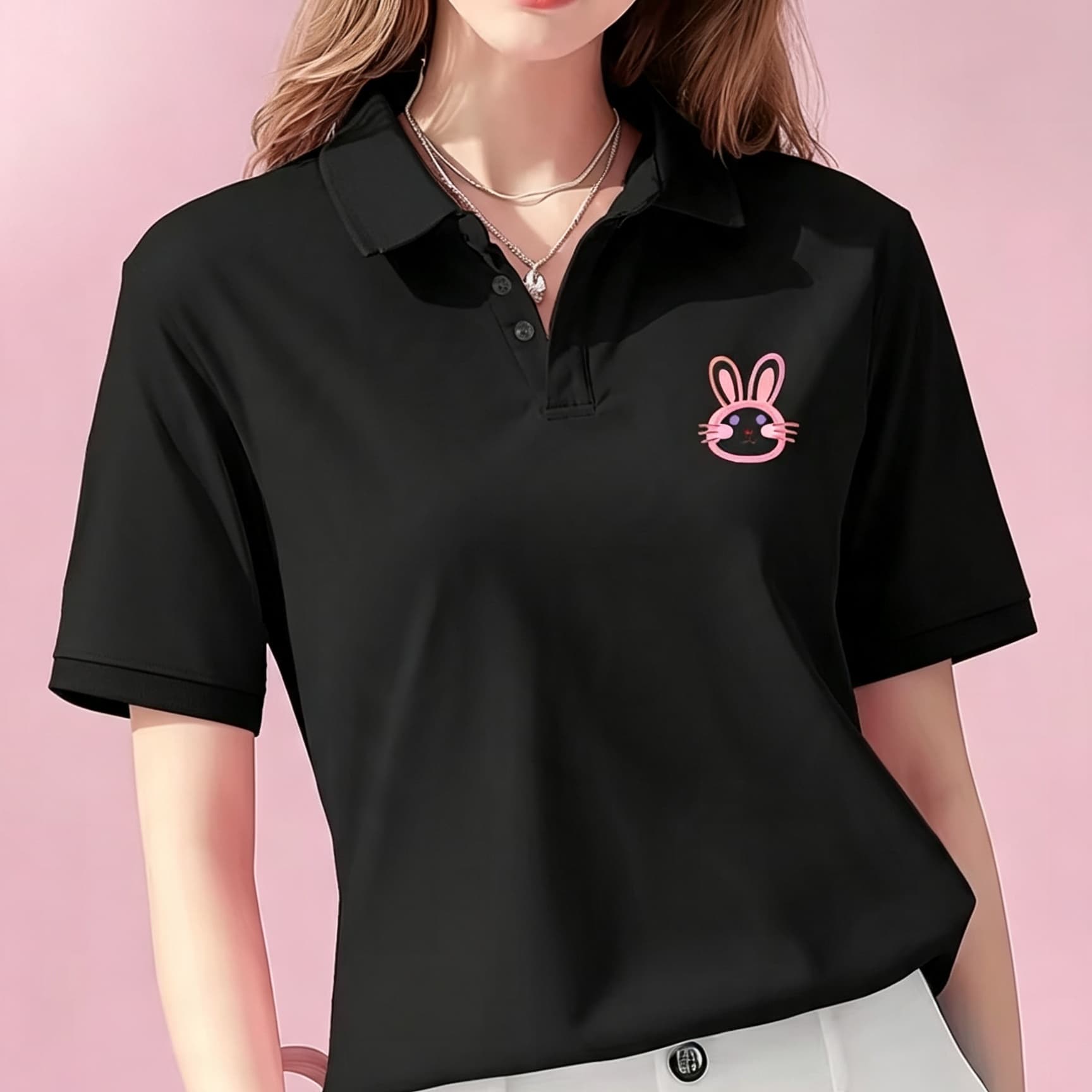 Unisex Black Lapel Collar Polo - Men Formal Wear Pink review and price